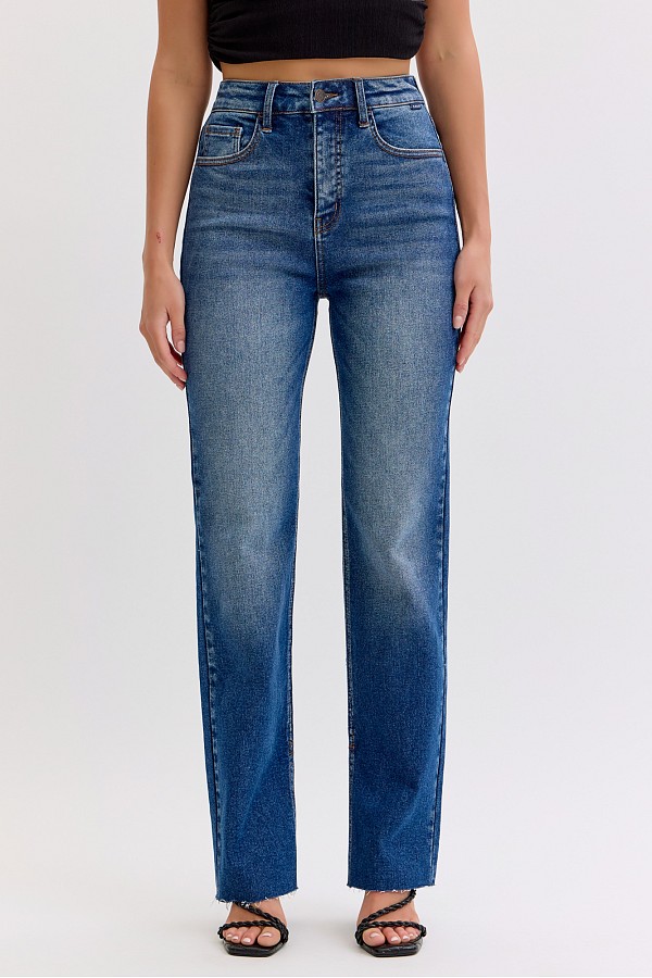 High Rise Full Length Straight with Inseam Slit 